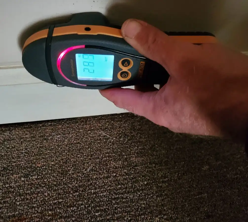 Moisture detection at baseboard during Burst Pipe Cleanup in Rowley