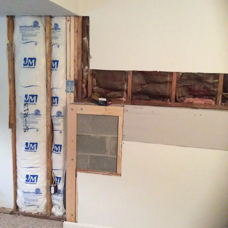 Wall insulation replacement during Basement Flood Cleanup in Rowley